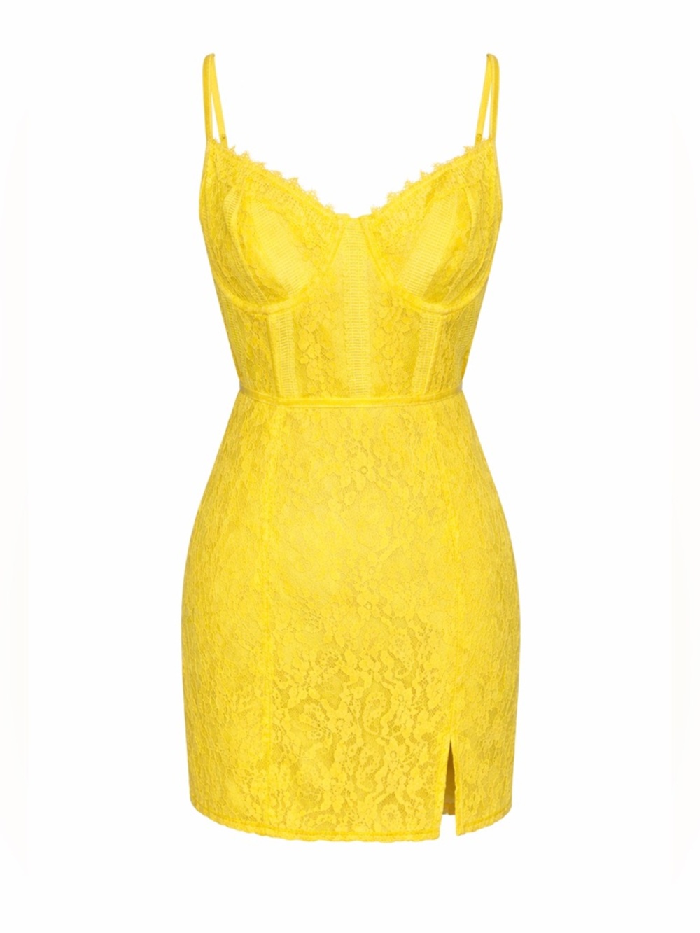 Urban Outfitters Yellow Lace Corset Mini Dress‎ Coquette Y2K Slit- Large